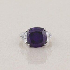 Sterling Silver Purple and White Cubic Zirconia Ring Size 6